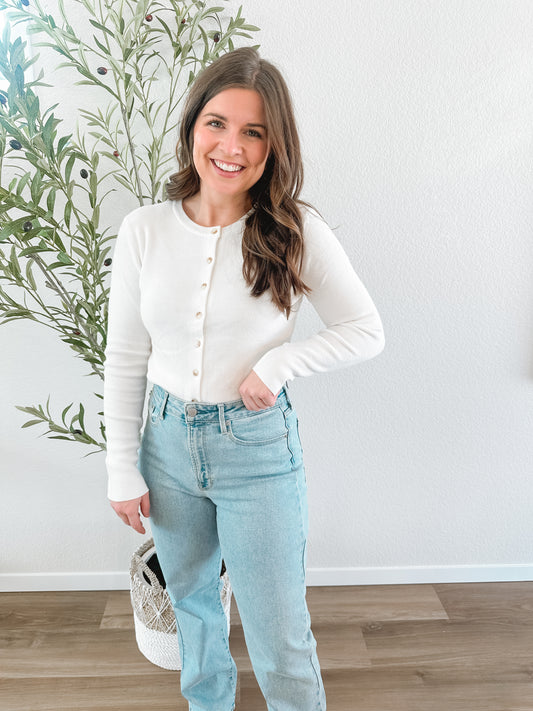 Soft Ribbed Button Sweater