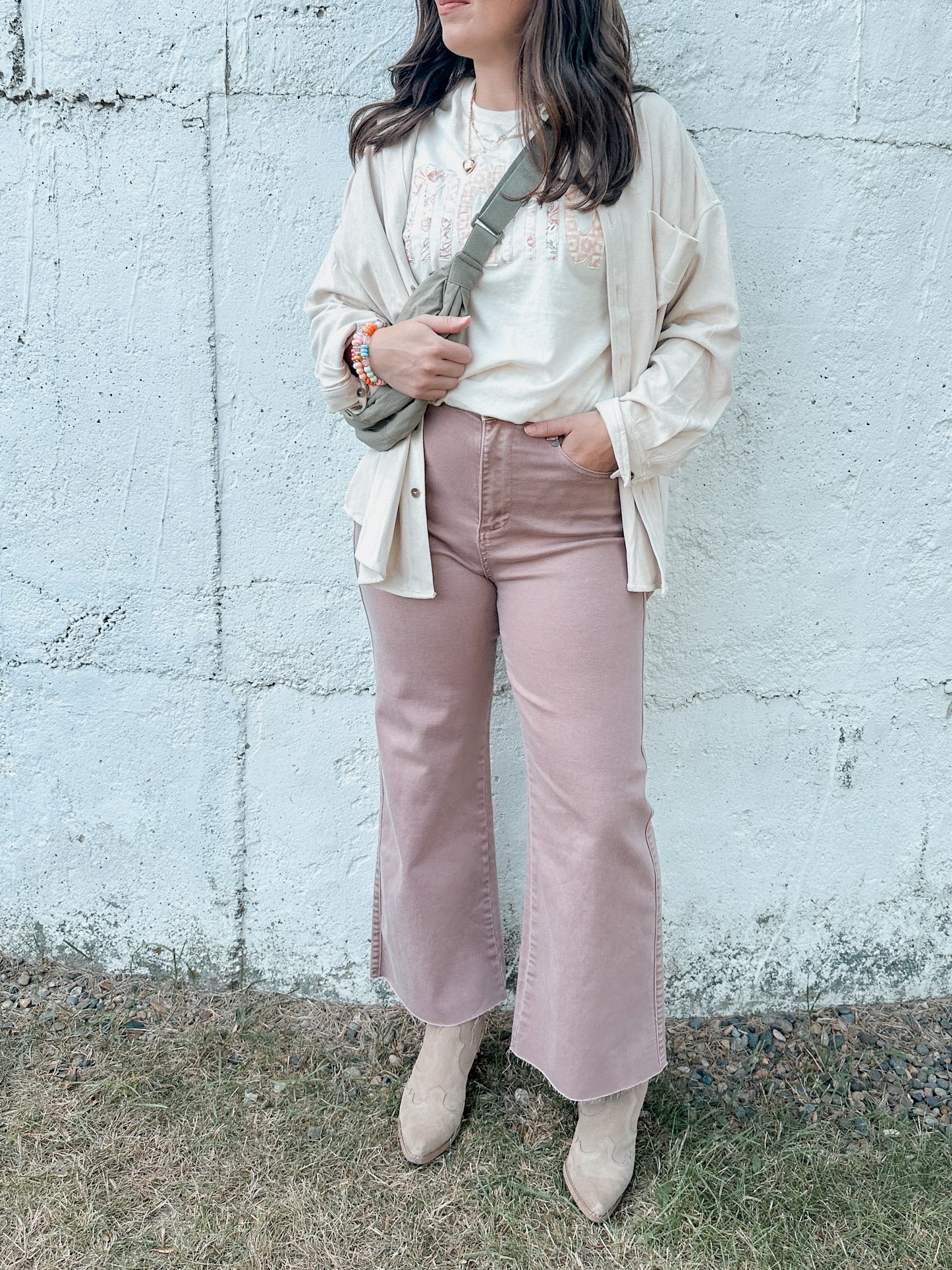 The Annie Wide Leg Jeans - Dried Rose