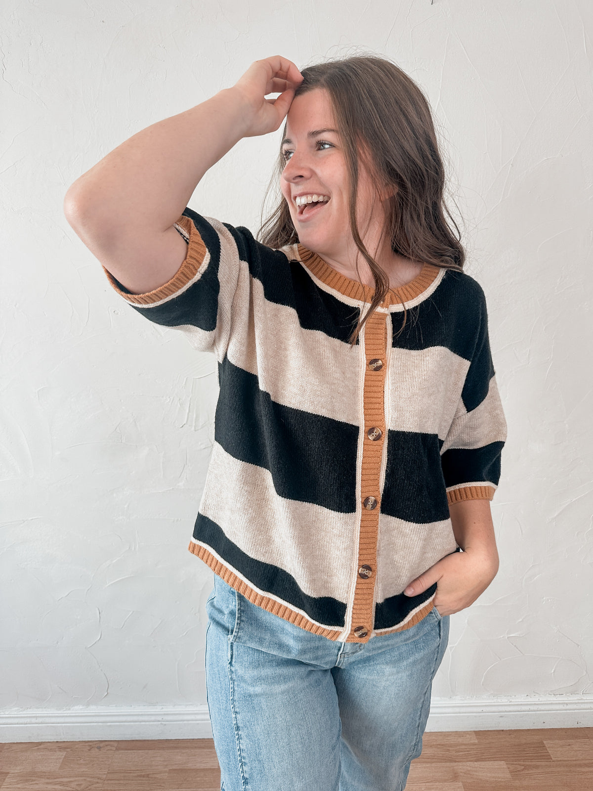Drop Shoulder Stripe Sweater