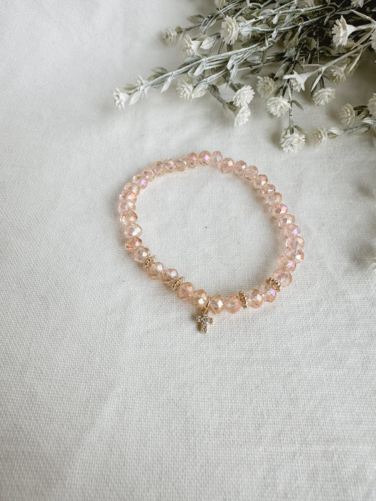 Gold Plated Pink Cross Bracelet