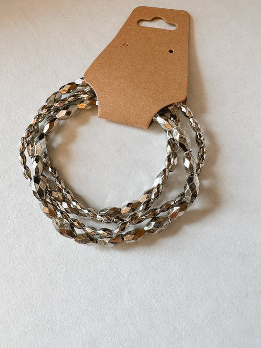Silver Beaded Stretch Bracelet Set