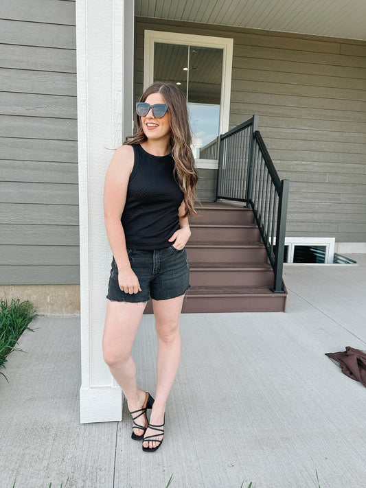 Washed Black Denim Shorts