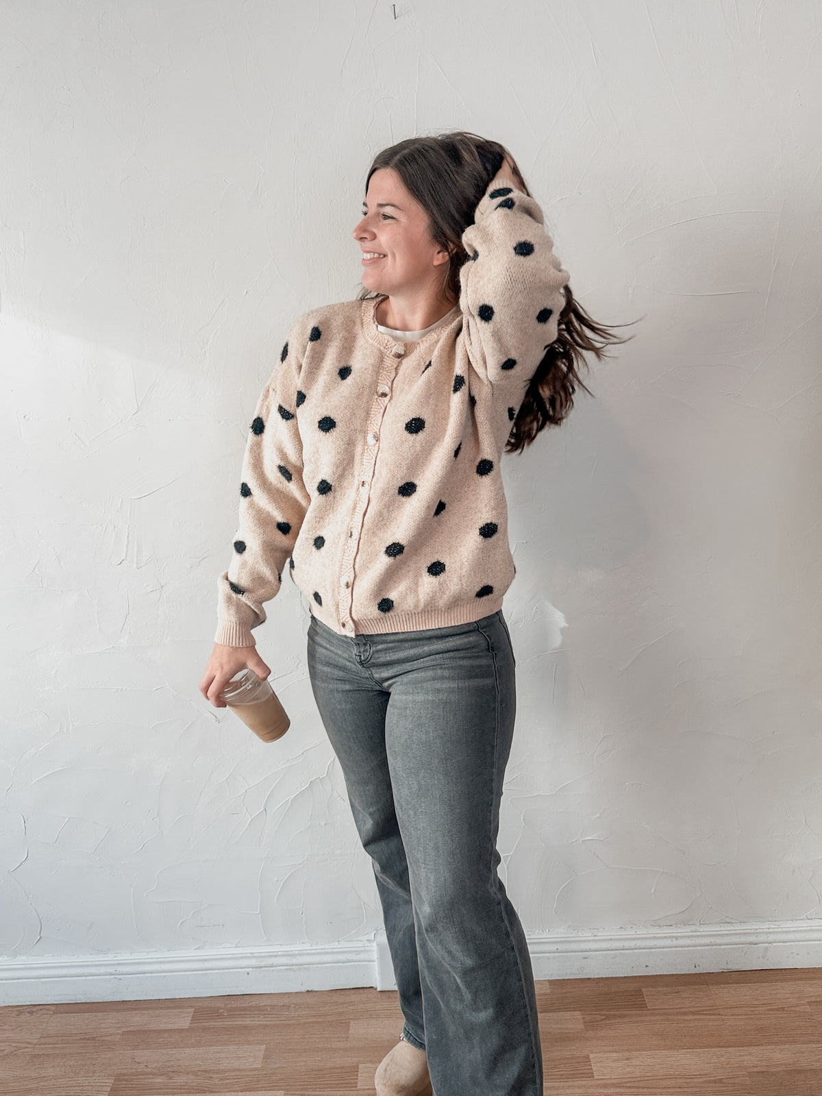 Oatmeal Polka Dot Cardigan