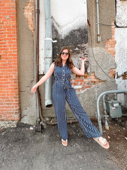 Navy Stripe Jumpsuit