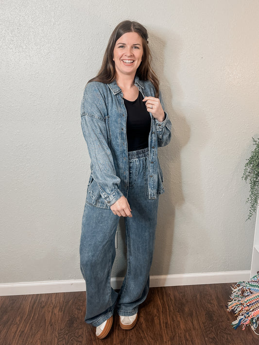 Elastic Waist Chambray Pants