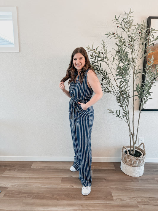 Navy Stripe Jumpsuit