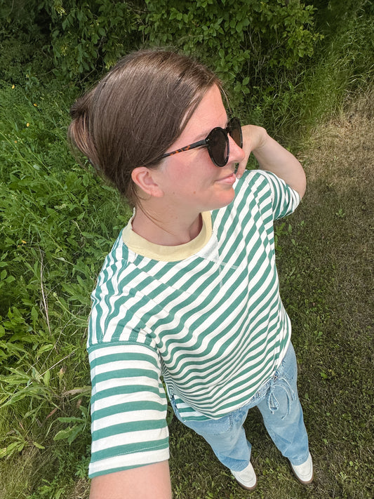 Green Colorblock Stripe Knit Tee