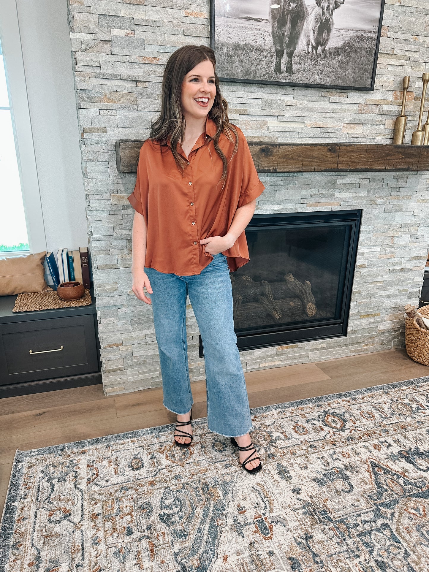 Satin Button Down Blouse (2 colors)