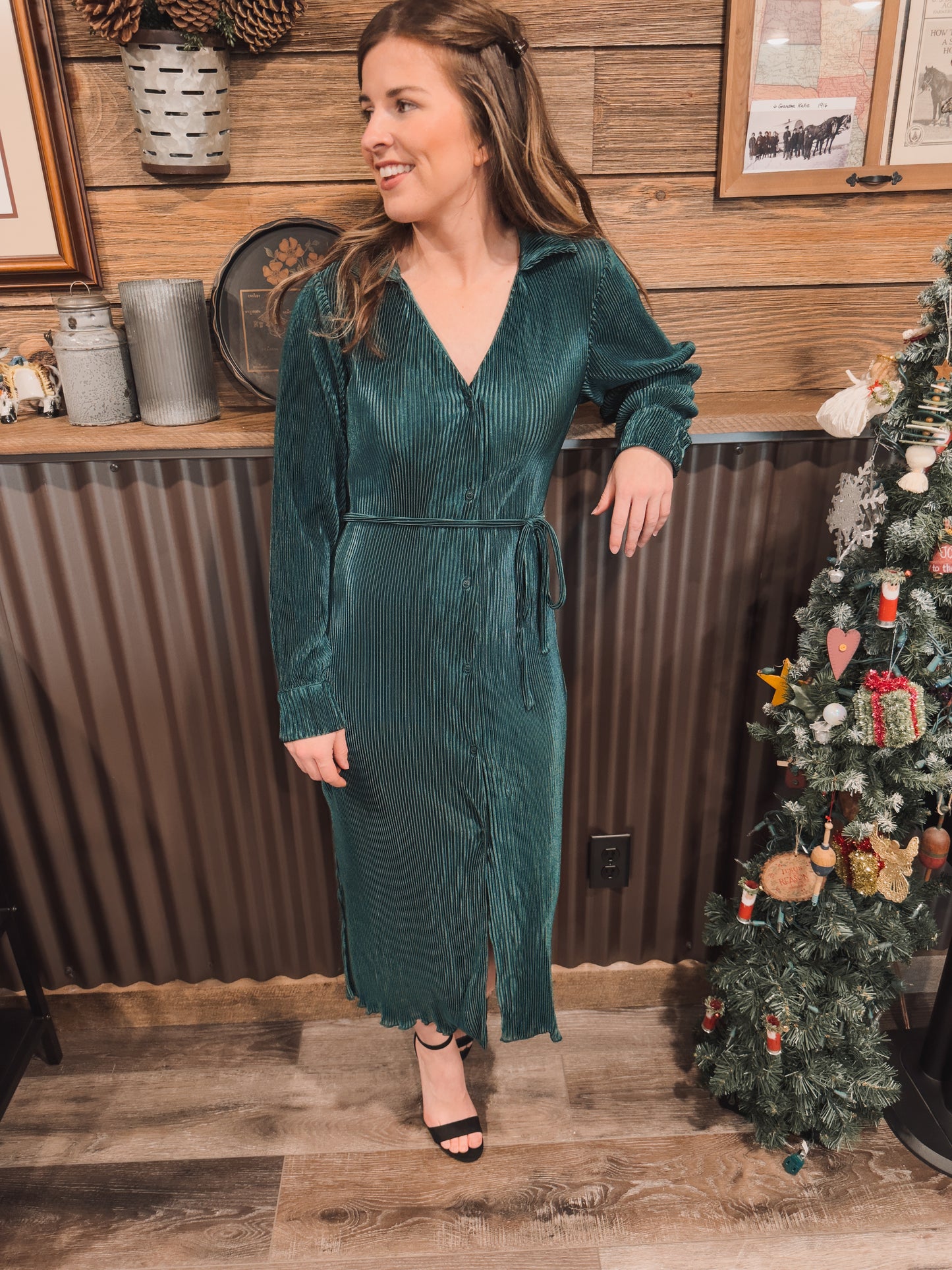 Evergreen Pleated Dress