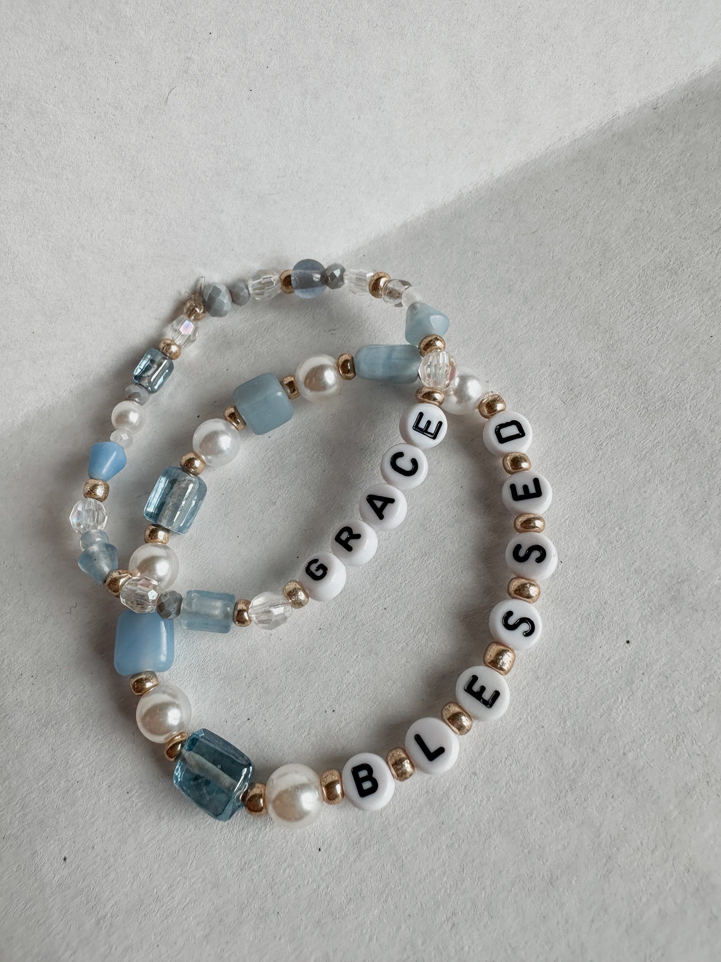 Blue Pearl Word Bracelet
