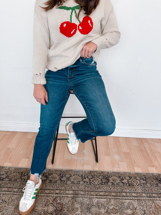 High Rise Raw Hem Straight