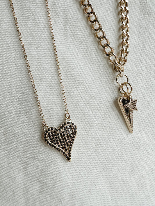 Black Studded Heart Necklace