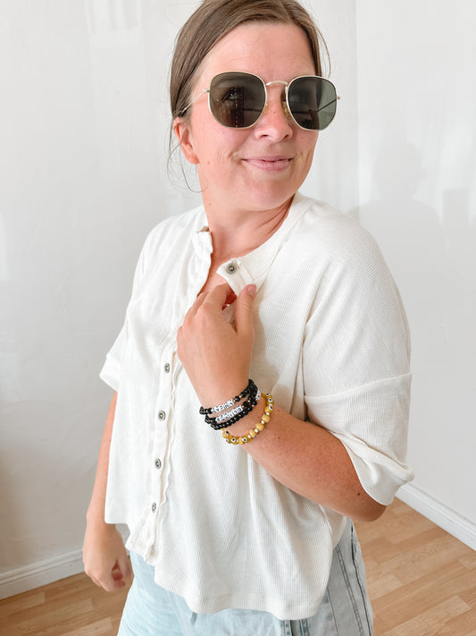 Ivory Knit Button Tee