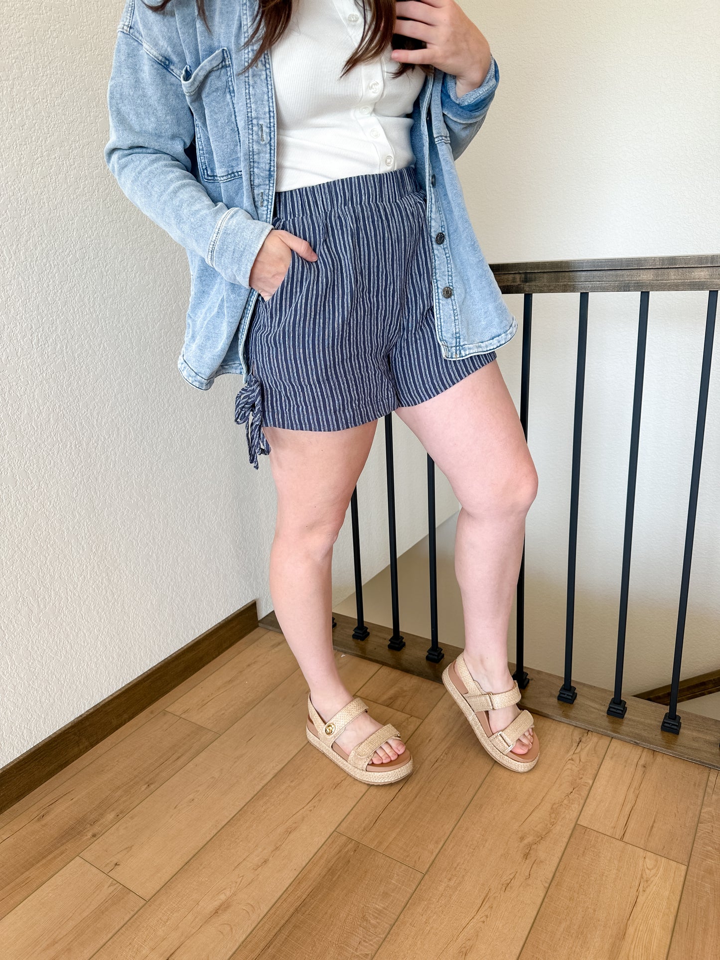Blue Stripe Tie Shorts