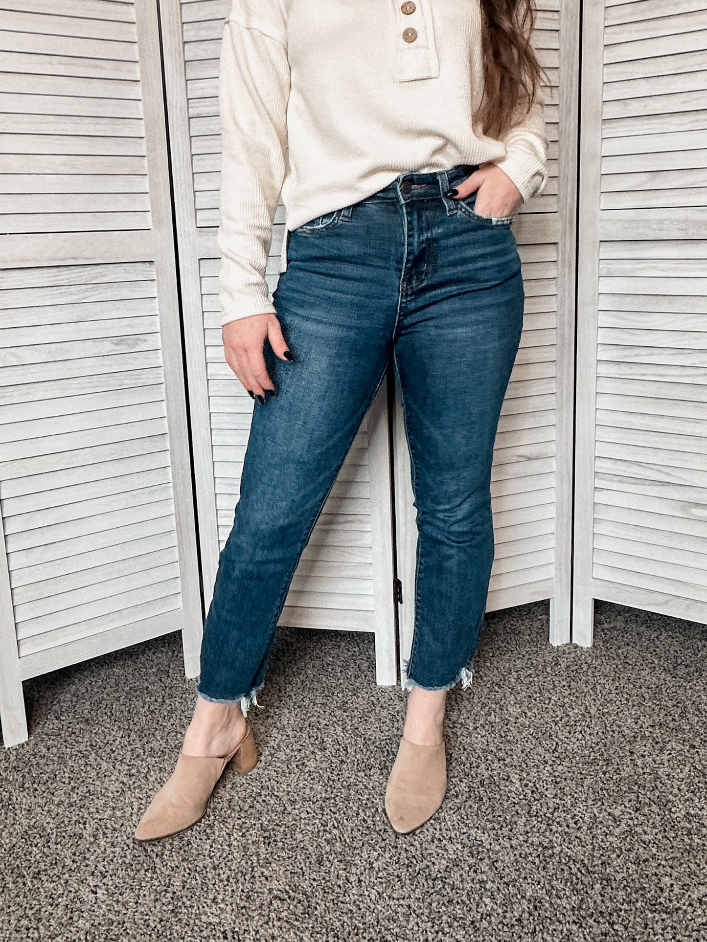 High Rise Raw Hem Straight