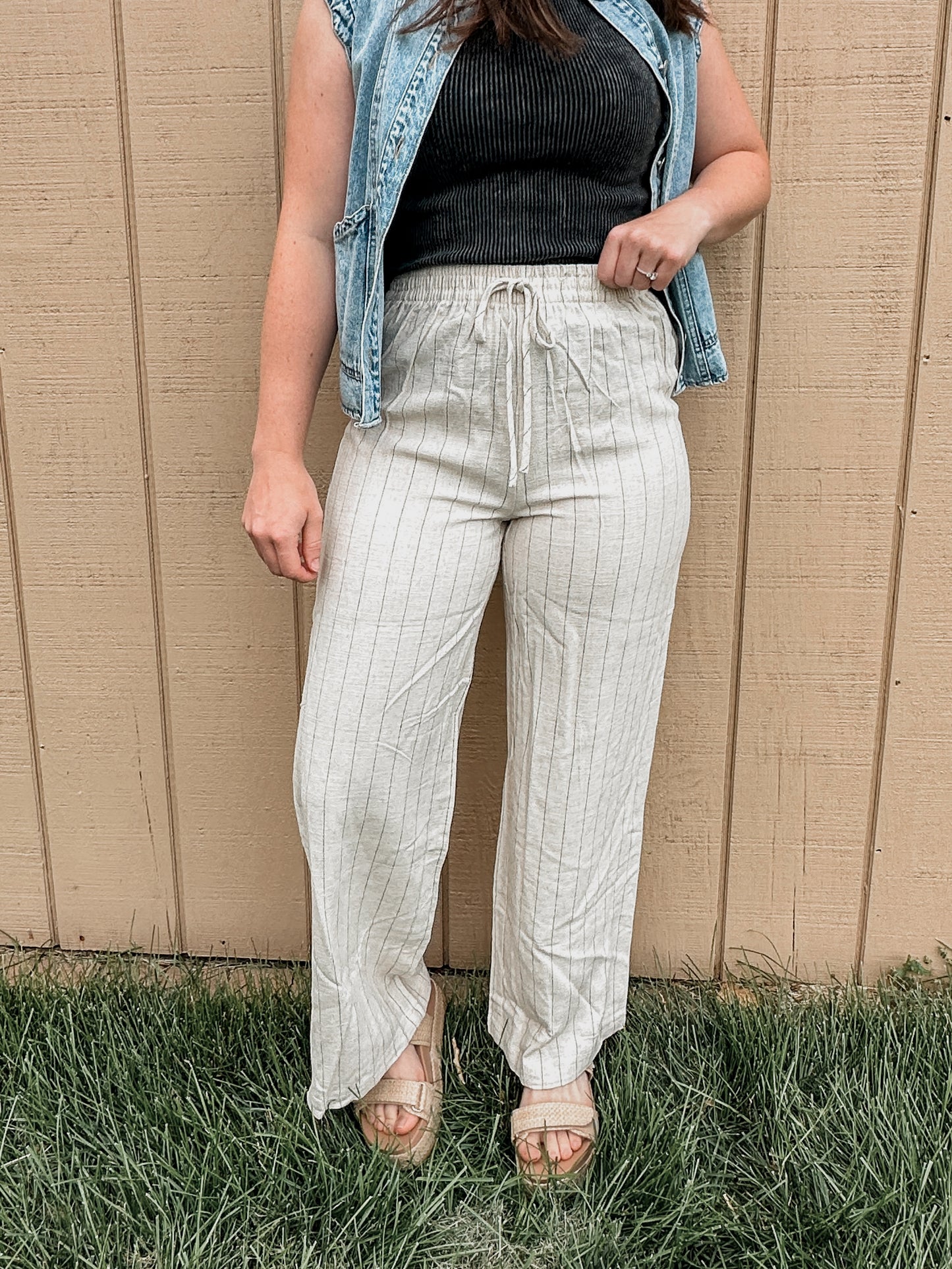 Oatmeal Stripe Linen Pants