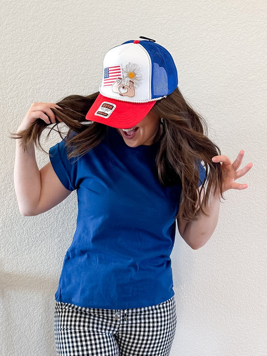 Flag Patch Hat W/ Pearl Chain