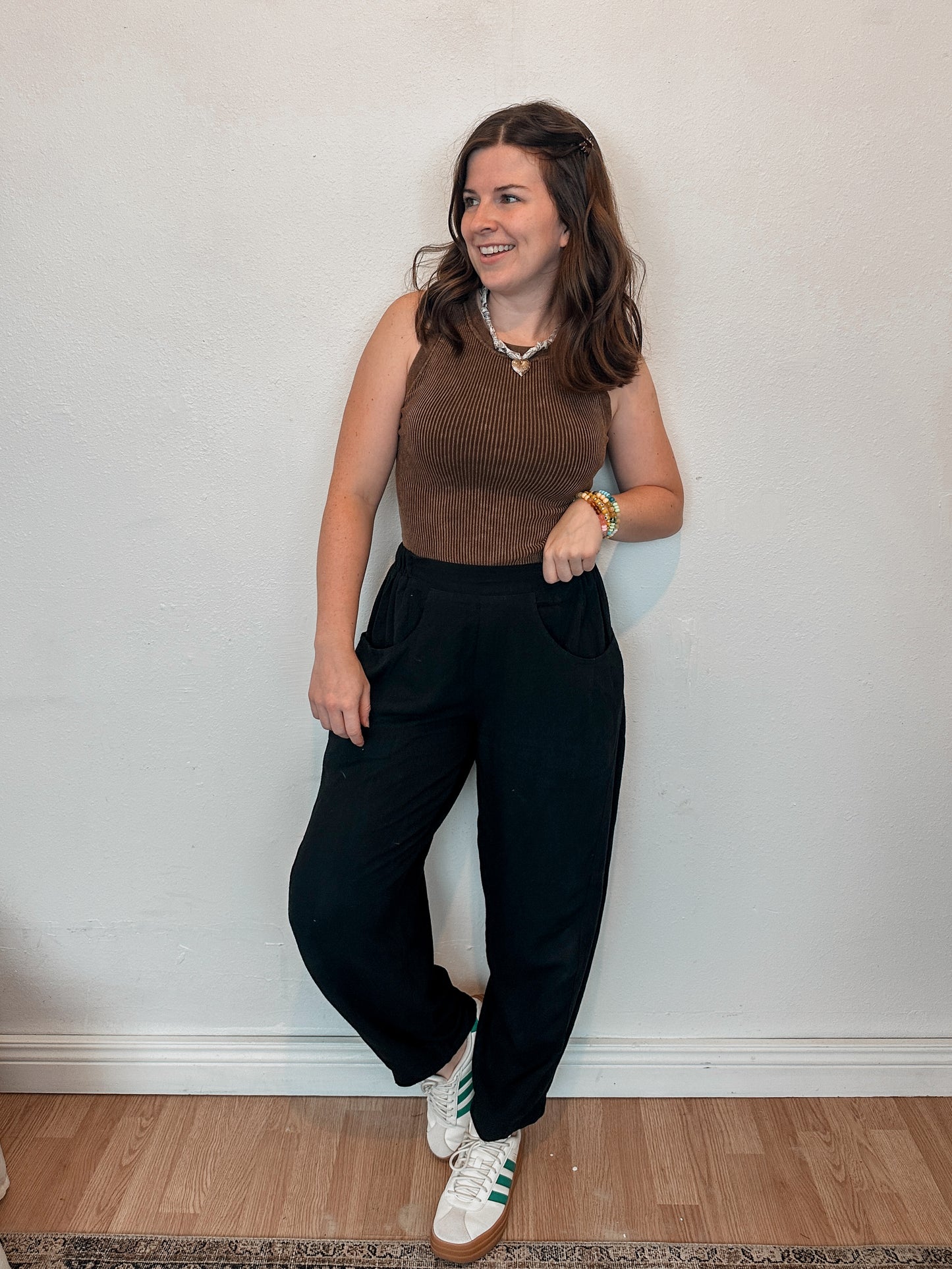 Brown Ribbed Tank Top