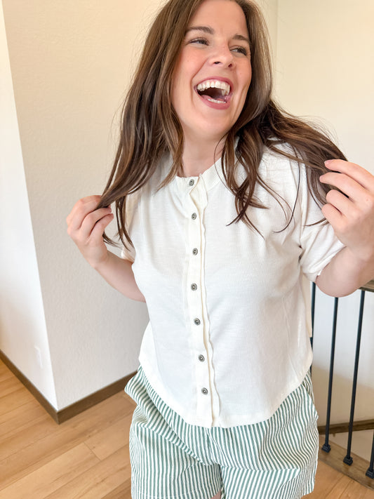 Ivory Knit Button Tee
