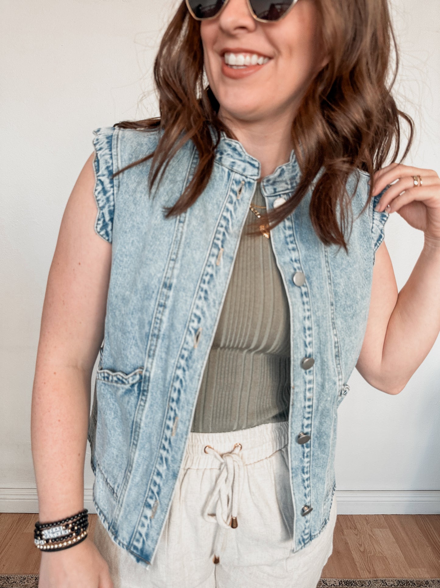 Scallop Edged Denim Vest