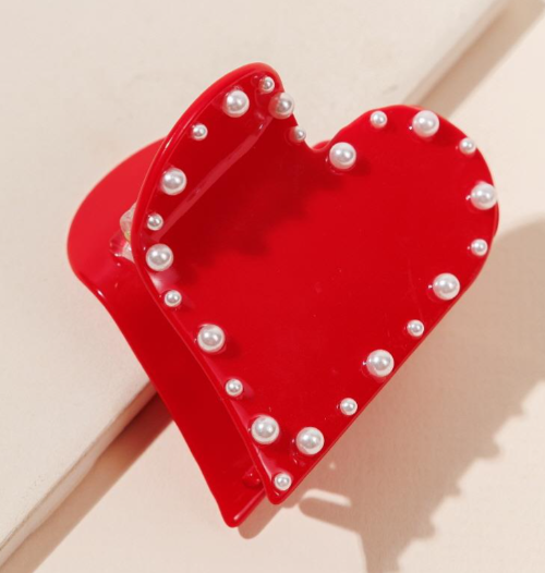 Pearl Studded Heart Claw Clip