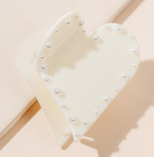 Pearl Studded Heart Claw Clip