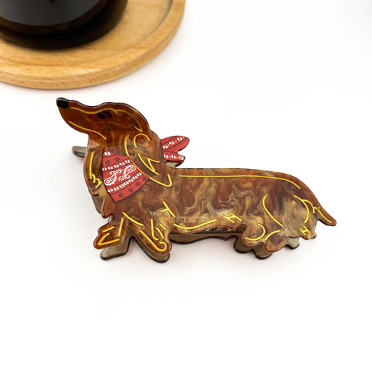 Cute Brown Dog Hair Claw Clip, Dachshund Hair Clip: Dog