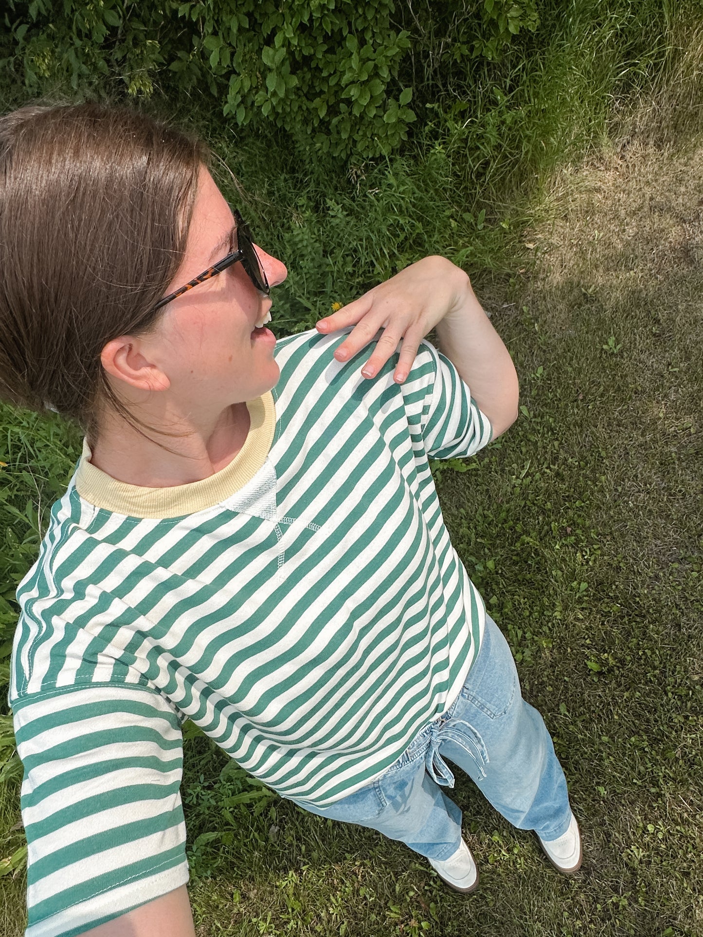 Green Colorblock Stripe Knit Tee