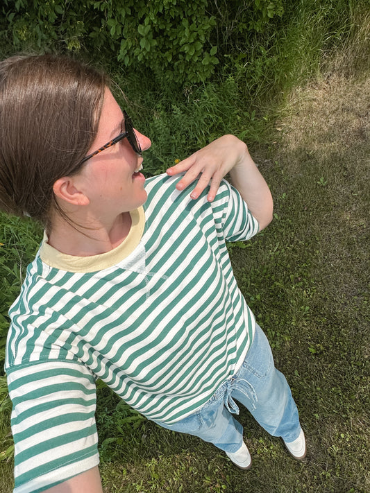 Green Colorblock Stripe Knit Tee