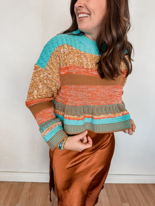 Cable Knit Colorblock Sweater