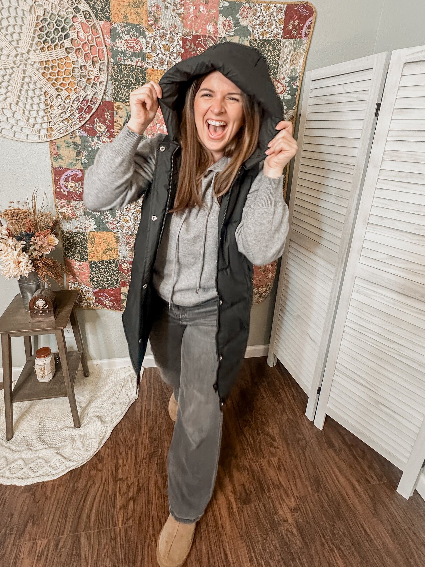 Black Hooded Puffer Vest