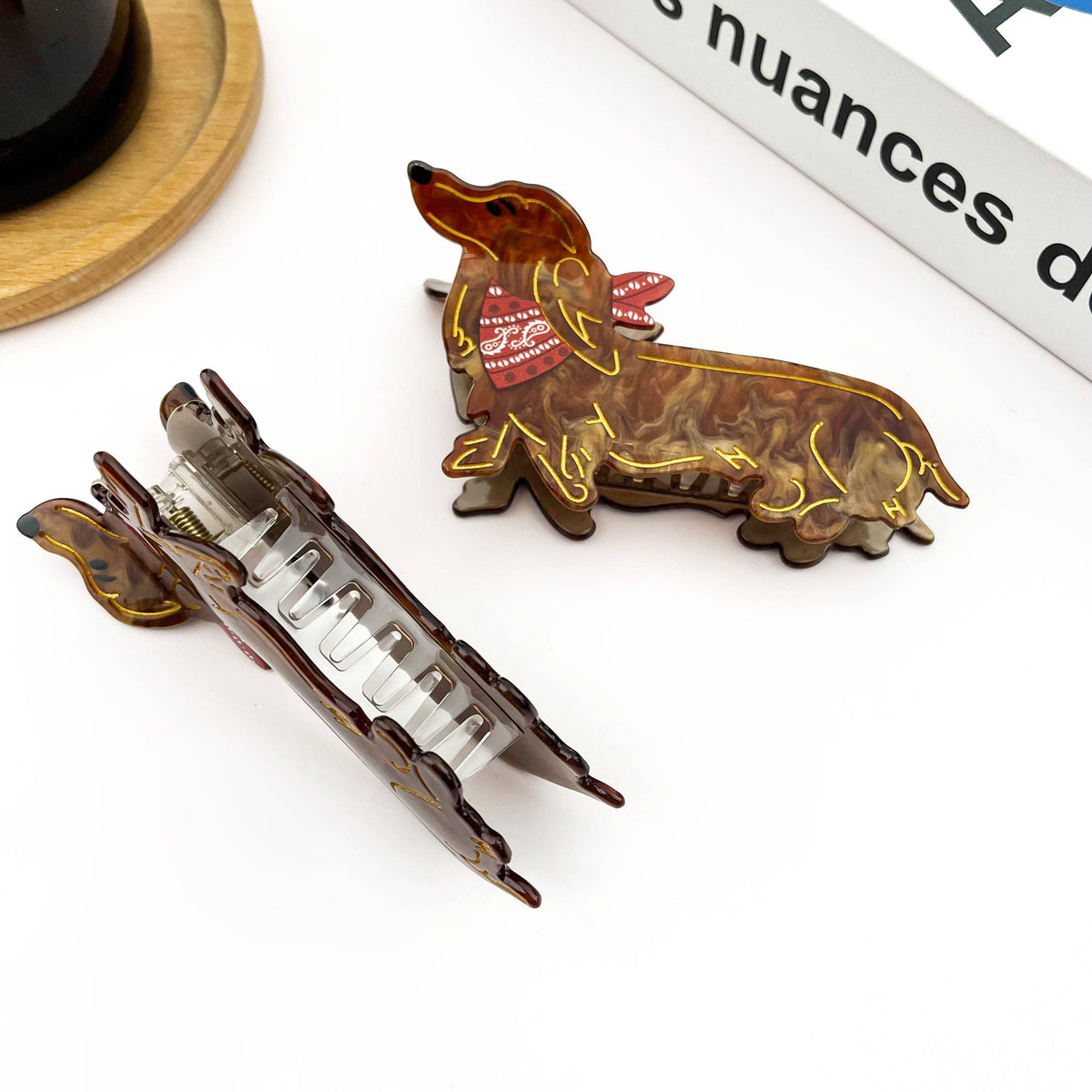 Cute Brown Dog Hair Claw Clip, Dachshund Hair Clip: Dog