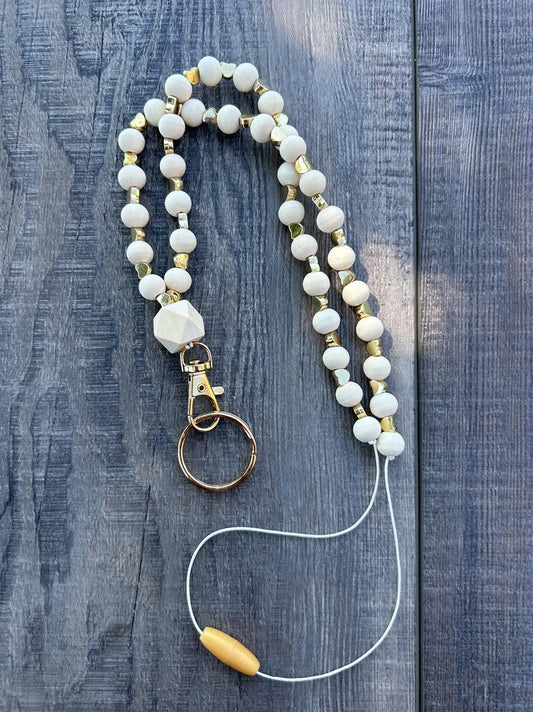 Gold Heart Beaded Lanyard w/Breakaway Clasp