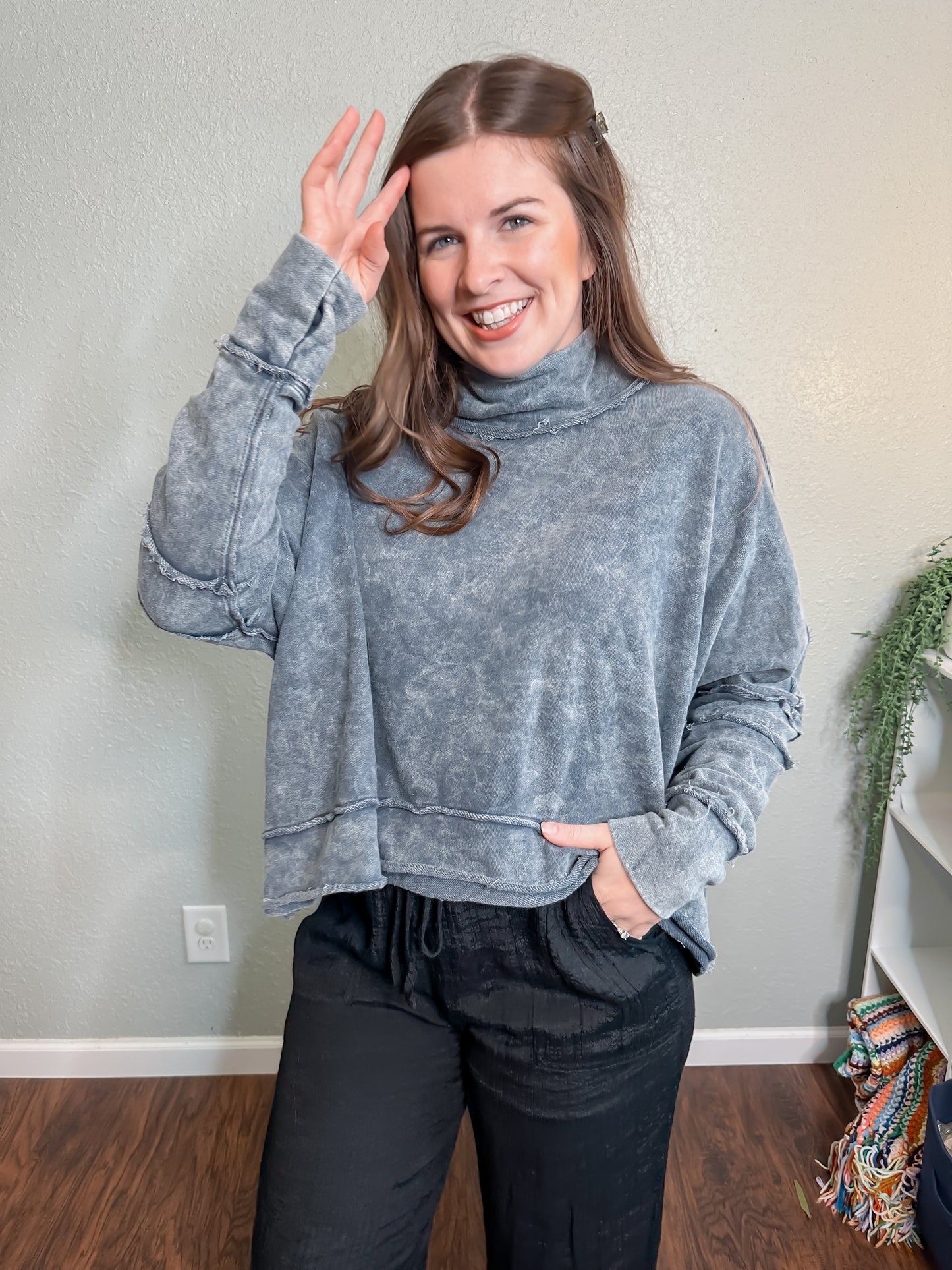 Charcoal Mineral Washed Mock Neck