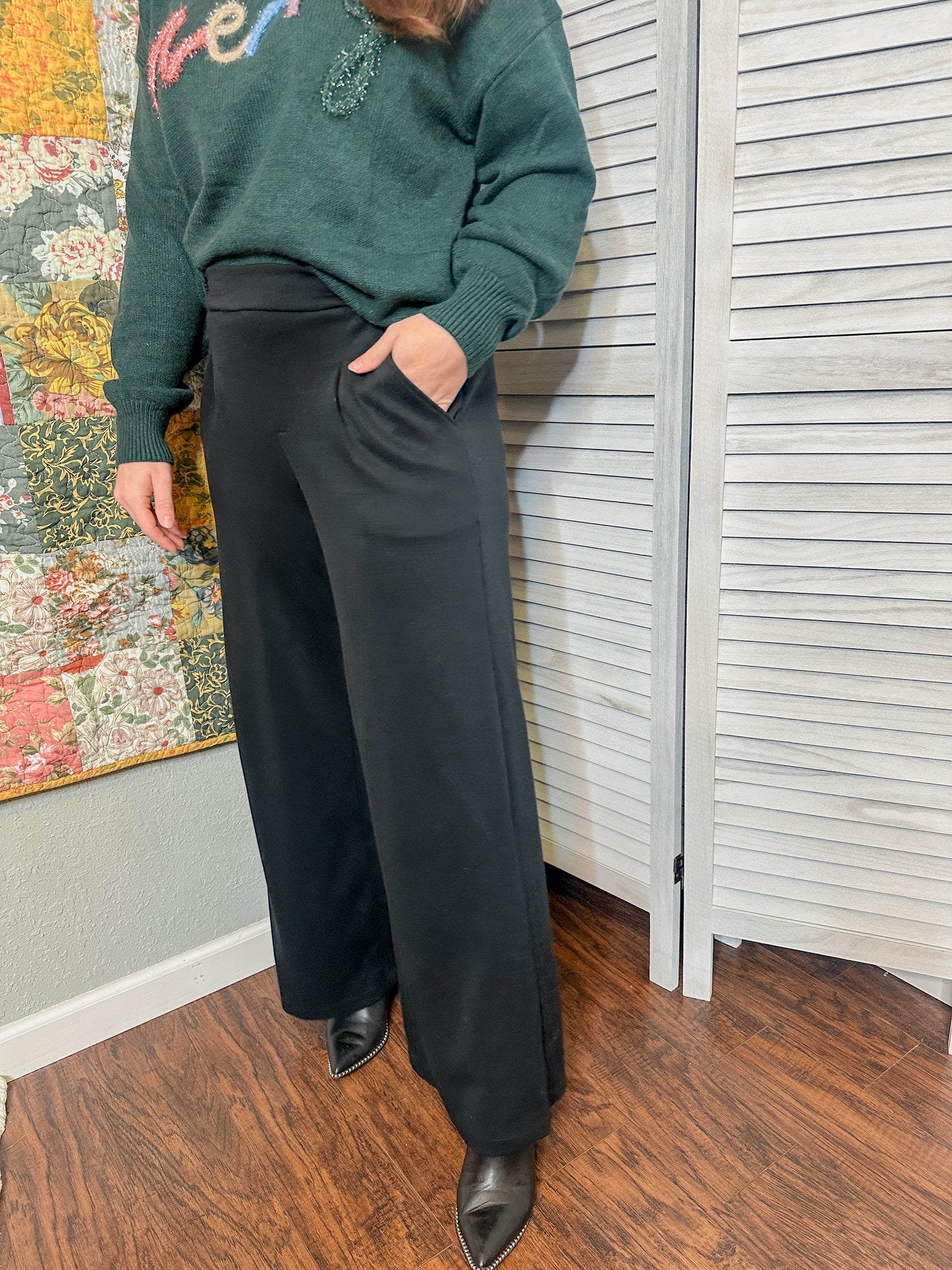 Front Pleated Black Pants
