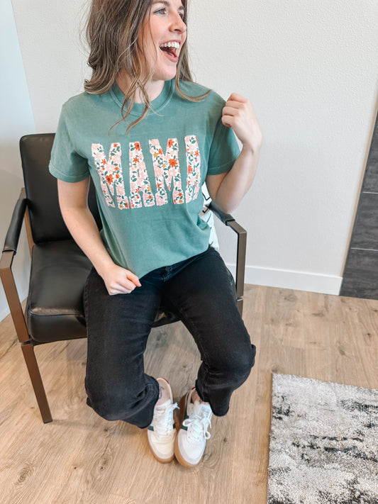 MAMA Floral Embroidered Tee