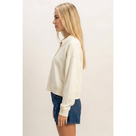 Cream Button-Front Henley Sweatshirt