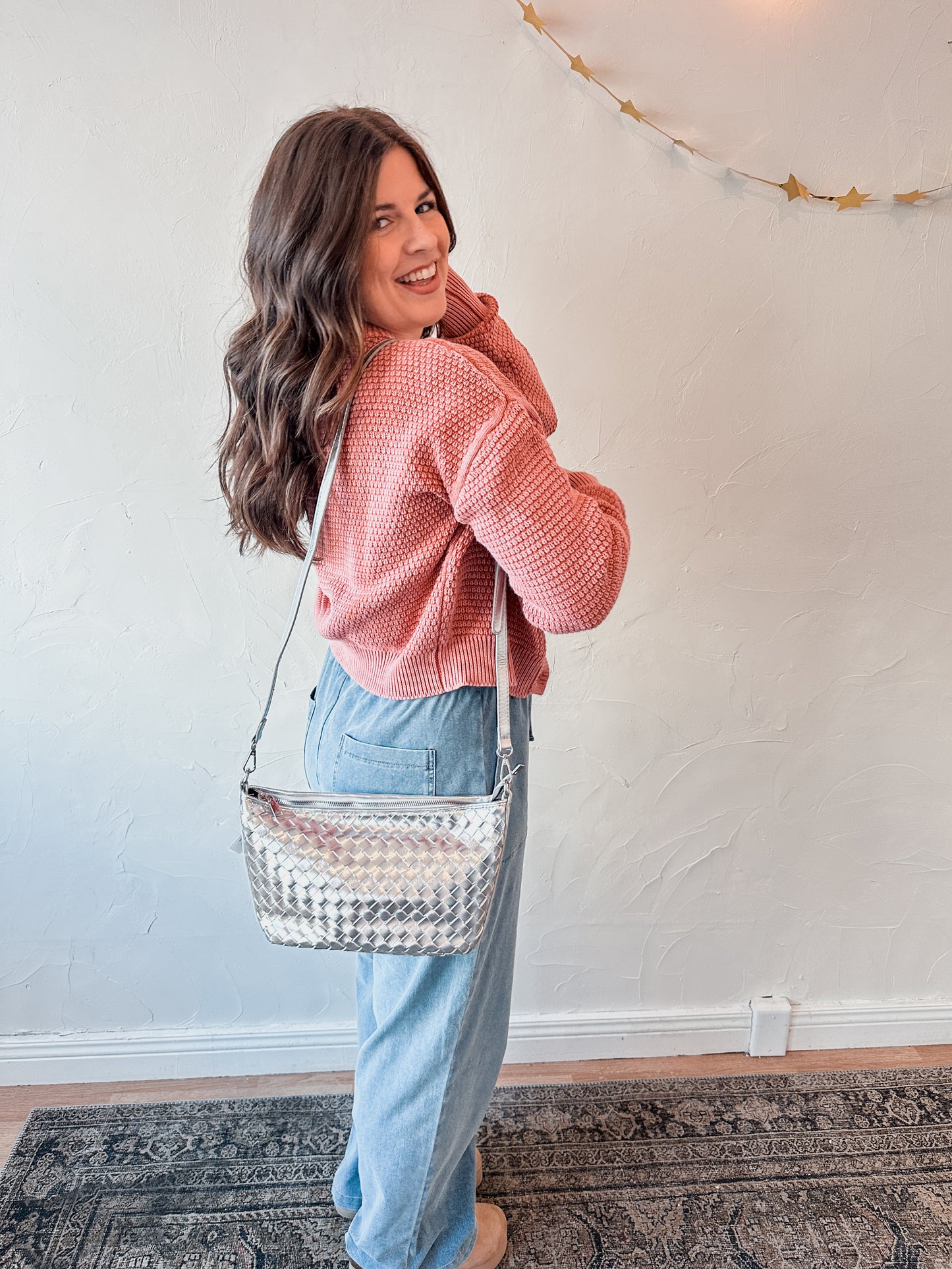 Silver Woven Crossbody Bag