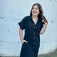 Black Short Sleeve Button Down Dress