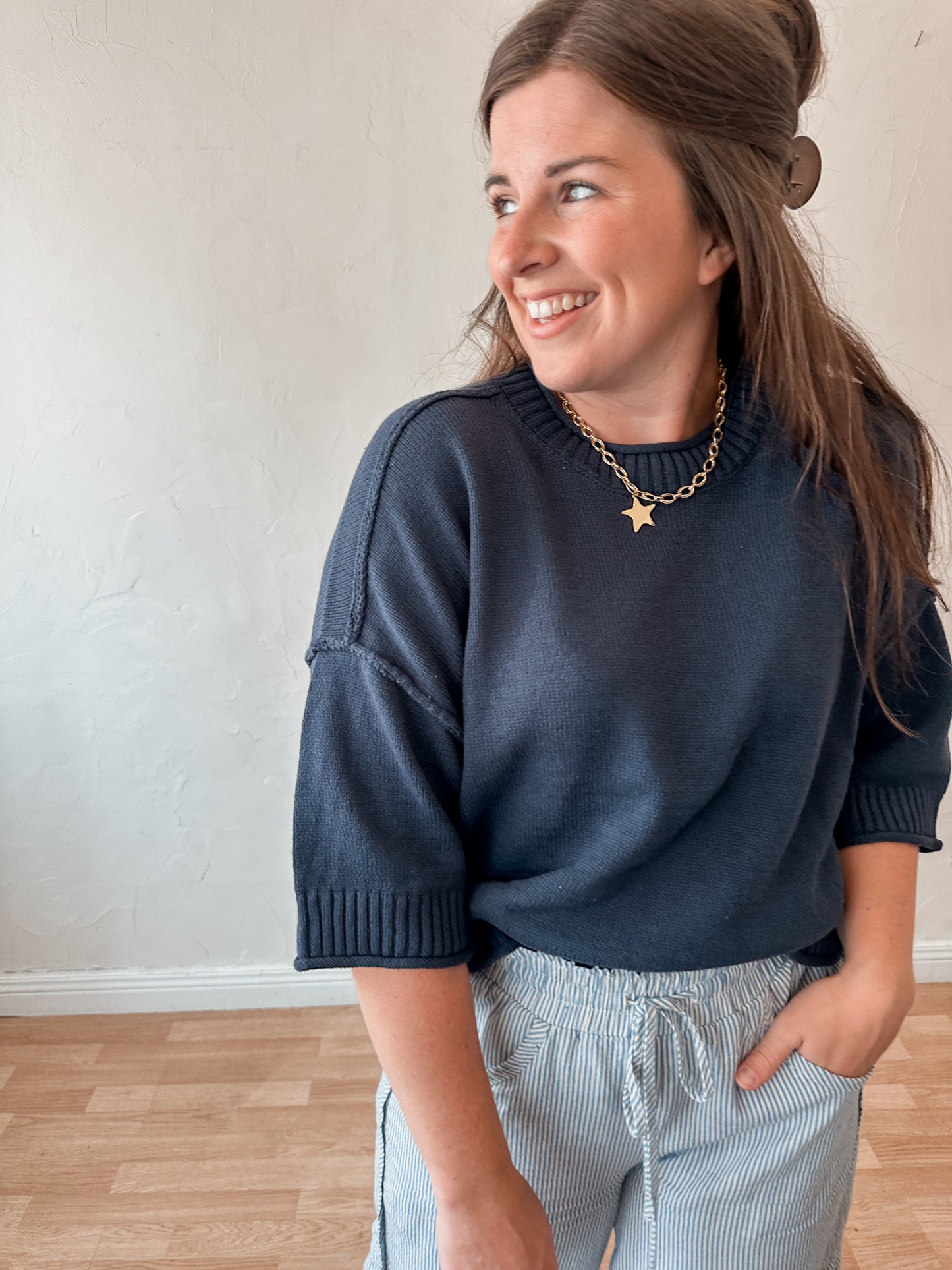 Navy Drop Shoulder Sweater