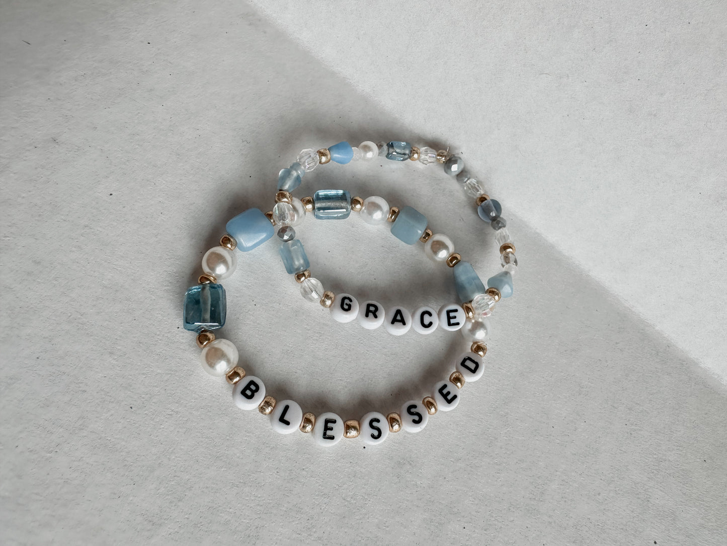 Blue Pearl Word Bracelet
