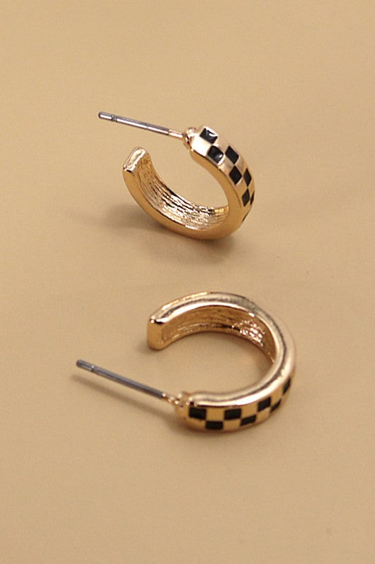 Mini Checkered Hoop Earrings