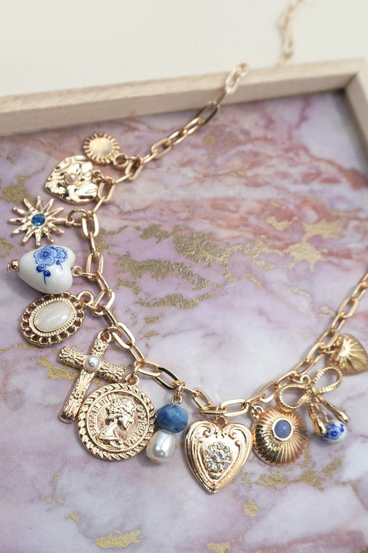 Blue Porcelain Charm Necklace