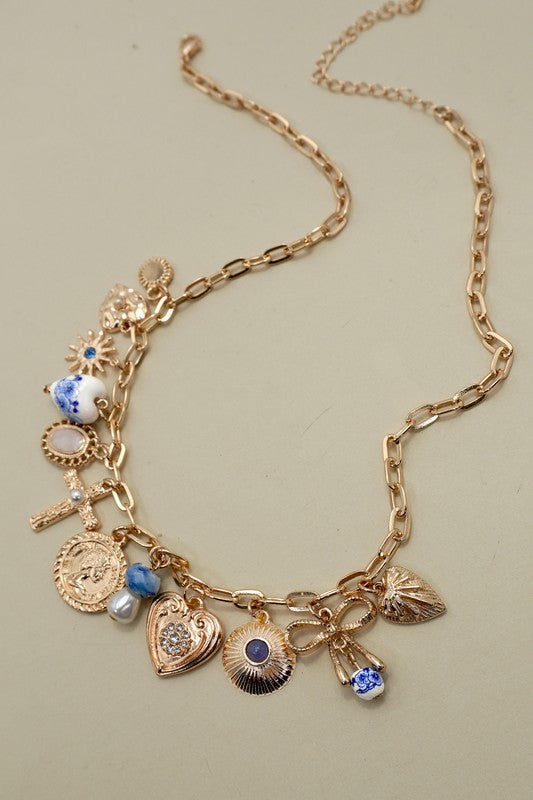Blue Porcelain Charm Necklace