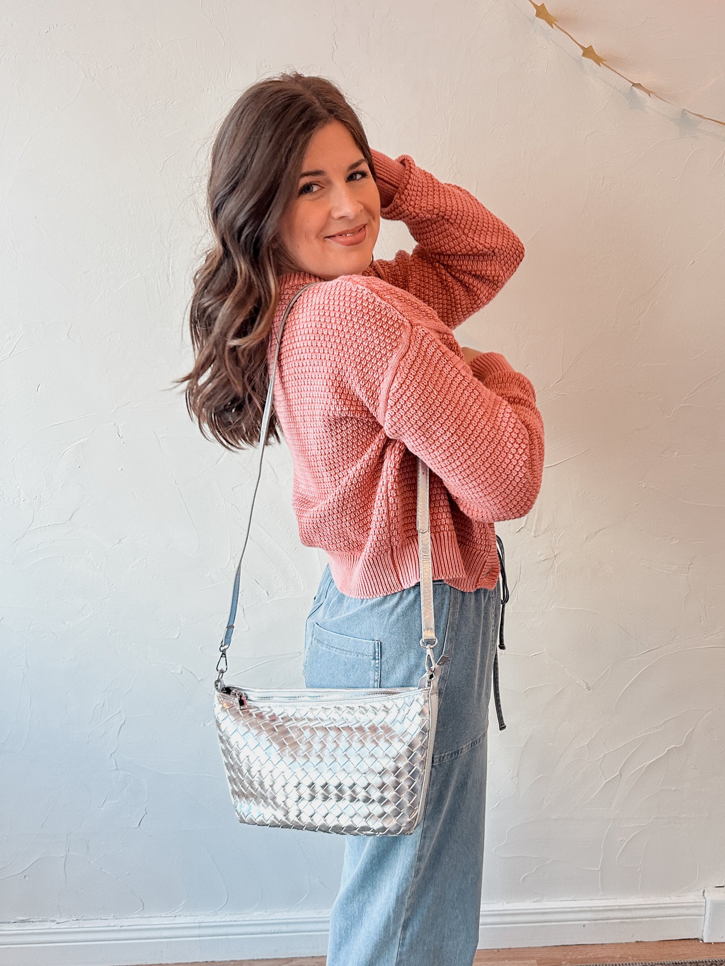 Silver Woven Crossbody Bag