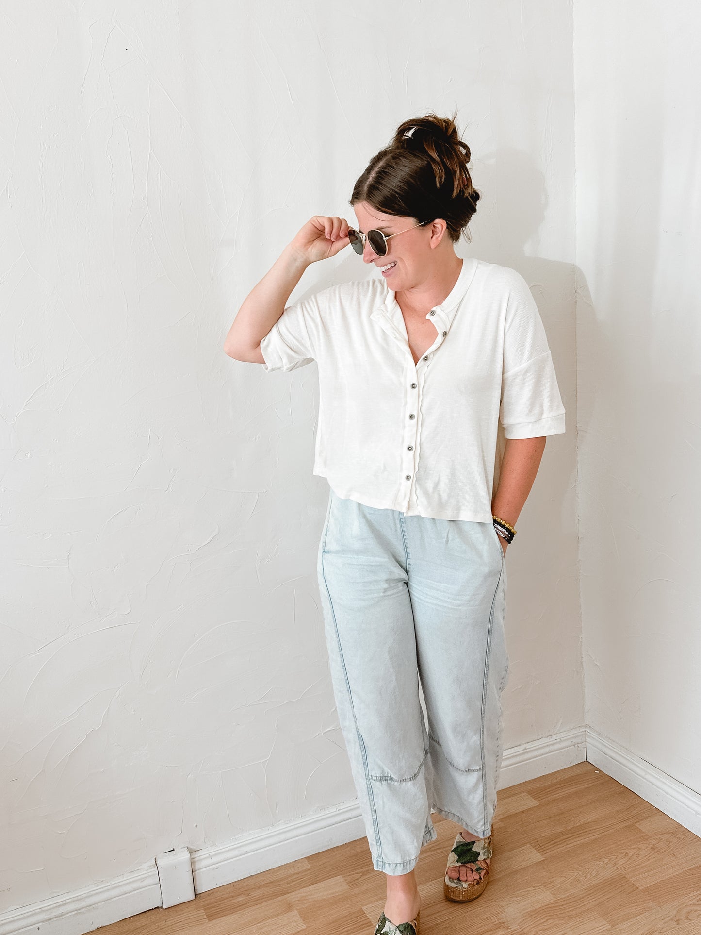 Ivory Knit Button Tee