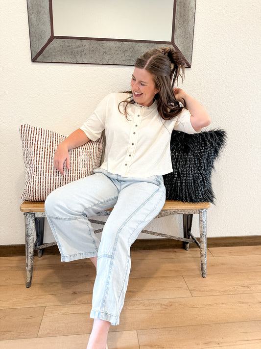 Seam Detail Elastic Waist Pants