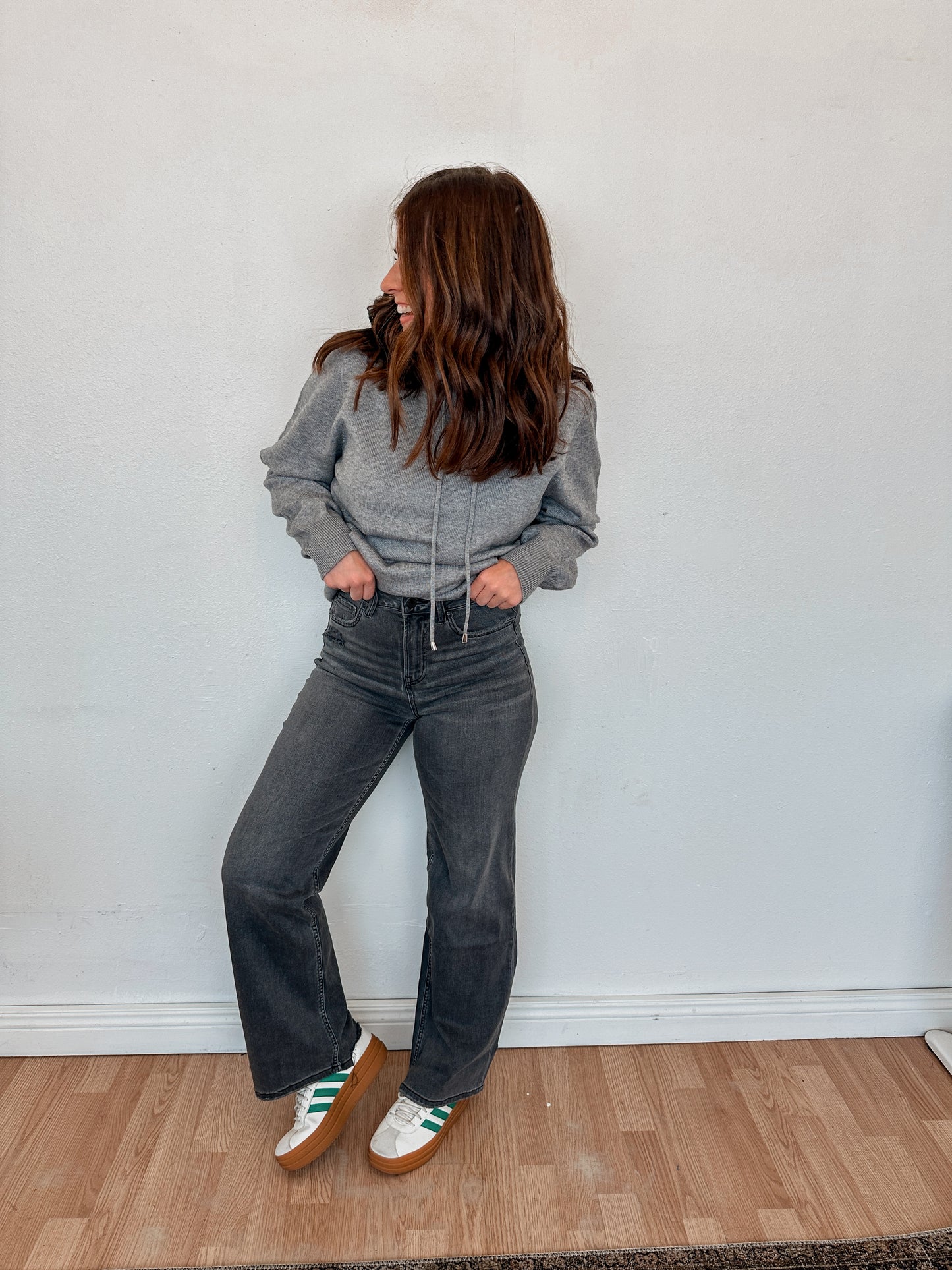 High Rise Wide Leg in Washed Grey