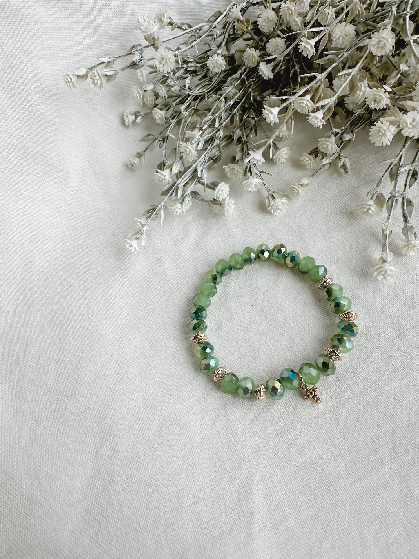 Gold Plated Green Cross Bracelet