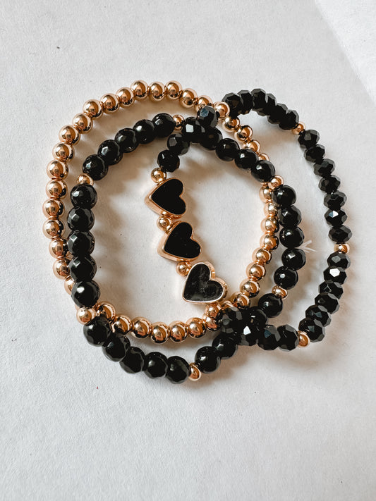 Black Hearts Bracelet Stack